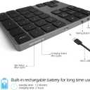 Foloda Bluetooth Numeric Keypad, Aluminum Rechargeable 34-Keys Wireless Number Pad External 10 Keys Numpad Data Entry Compatible for Laptop MacBook Mac Windows (Black)