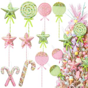 10 Pcs Pastel Large Sweet Candy Christmas Ornament 16'' Snowflake Giant Lollipop Candy Cane Ornaments with Stick Macaron Peppermint Xmas Decor for Christmas Tree Holiday Party(Classic)