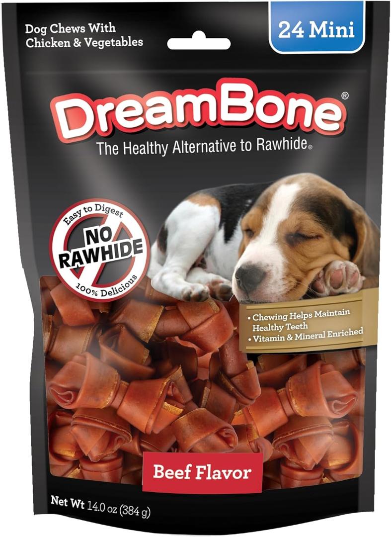 DreamBone Mini Chews, Made With Real Beef, Rawhide-Free Chews For Dogs, 24 Count