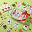 24 Sets Sport Valentines Gifts Bulk Basketball Soccer Baseball Volleyball Football Valentines Exchange Cards and Keychains (Mixed Ball)