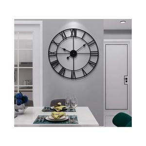 LEIKE Large Wall Clock, 24" Completely Silent, Non Ticking, Battery-Operated,Rustic Round Modern Metal Wall Clock Decor for Living Room, Bedroom and Kitchen, (60cm, Black-Roman Number)