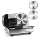 Meat Slicer, Techwood 150W Electric Slicer for Home Use with 2 Removable 7.5" Stainless Steel Blade, Deli Cheese Fruit Vegetable Bread Cutter with Adjustable Thickness, Easy to Clean, Silver