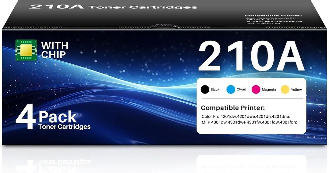 210A 210X Toner Cartridges 4 Pack(with Chip)| Compatible for HP 210A Toner Cartridges 210X Use with HP Color LaserJet Pro MFP 4301fdw 4301fdn Pro 4201dw 4201dn W2100X W2100A Series Printer Ink (BCMY)