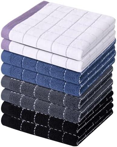 100% Cotton Terry Kitchen Dish Cloths, Ultra Soft and Absorbent Dish Towels for Kitchen, Suitable for Drying and Washing Dishes, 8 Pack, 12 x 12 Inches, Mixed Colour