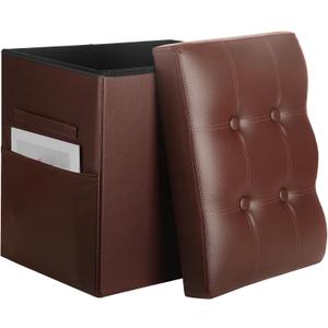 Ottoman with Storage, Folding Foot Rest Stool with Thicker Foam Padded Seat. Slim Tall Storage Ottoman Furniture with Handles & Side Pocket for Living Room Bedroom 350 lbs, 17x13x17in, Light Brown