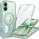 BERFY for iPhone 17 Case, Compatible with MagSafe, Built-in Glass Screen Protector, Camera Protection, Shockproof Full Body Phone case 6.3", Clear Green