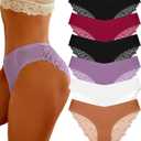 FINETOO 6 Pack Sexy Underwear for Women Silky Seamless No Show Panties Ladies Lace Bikini Lightweight Cheeky Hipster M