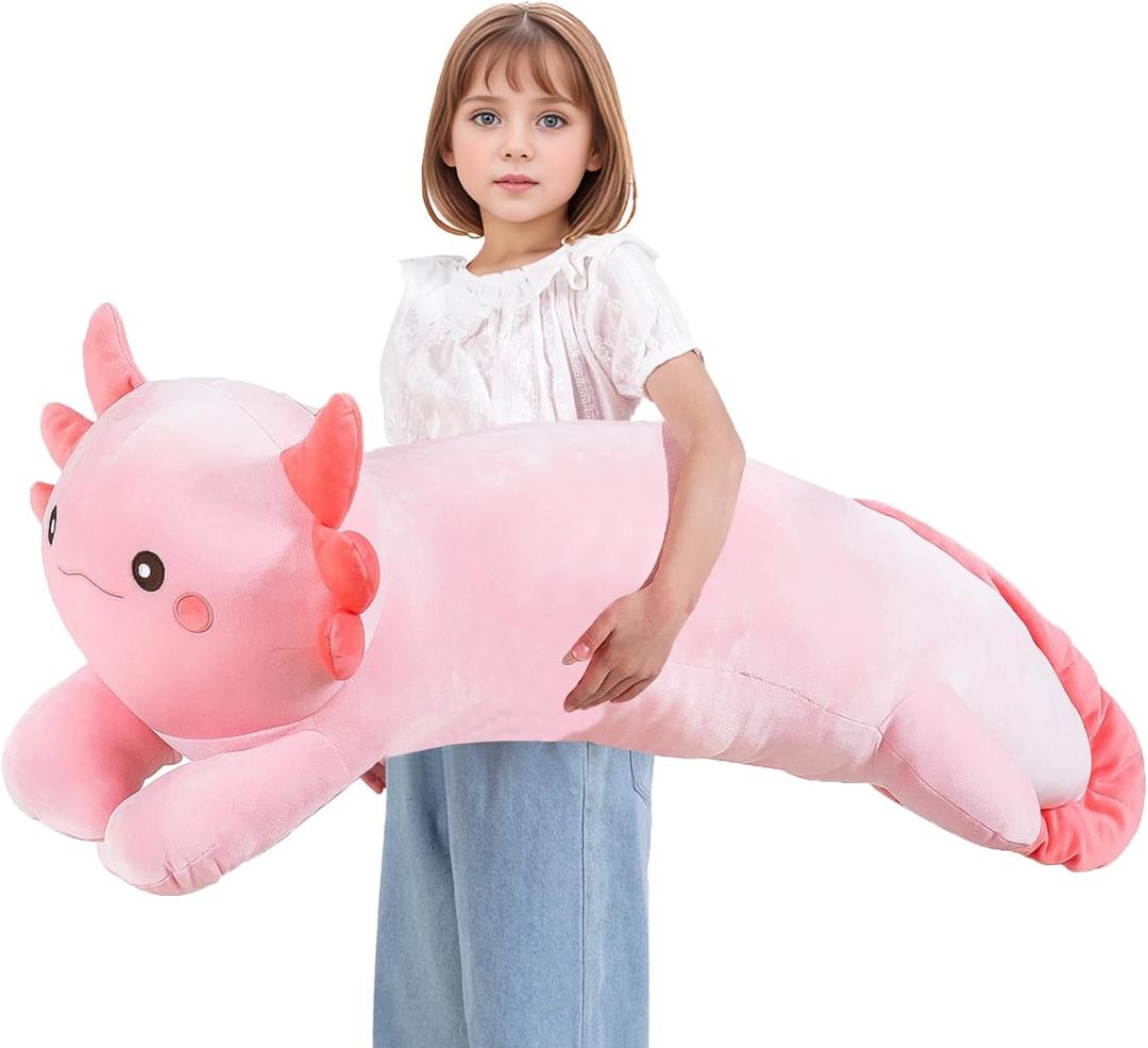 40'' Big Pink Axolotl Plush Stuffed Animal, Large Axolotl Long Body Pillow Stuffy Plush Toy, Giant Soft Salamander Squishy Plushie Gift for Kids Boys Girls, Birthday, Christmas