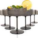 Ciaell 12PCS Plastic Ribbed Martini Glasses - 10 Oz Black Disposable Coupe Glasses with Stem - Heavy Duty Margarita Cups for Bars, Cocktails, Whiskey, Parties & Wedding