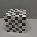 5.5" Square Tissue Box Cover, Handmade Checkered Cube Tissue Box Cover with Capiz Shells, Decorative Mother of Pearl Tissue Holder for Living Room, Bathroom, Bedroom or Office (Navy Blue)