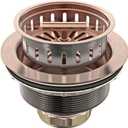 BOTEMY B9171 Copper Kitchen Sink Drain Kit 3 1/2 Sink Strainer for Kitchen Sink with Stainless Steel Strainer Stopper Drain Assembly Basket Strainer Fit Standard Sink Drain Hole(Antique Copper)