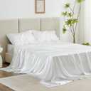 Love's cabin Satin Queen Sheets Set - 4 Piece White Silky Bed Sheets with Deep Pocket, Luxury Silk Feel Satin Queen Size Sheet Set (1 Flat Sheet,1 Fitted Sheet,2 Pillow Cases)