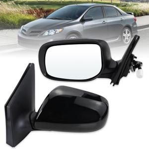 Left Driver Side Mirror Compatible With 2009 2010 2011 2012 2013 Toyota Corolla With Power Glass Manual Folding Non-Heated Black Replace#8790902B40(3Pins