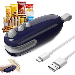 Mini Bag Sealer, 2026 New 2 in 1 Mini Bag Sealer with Cutter and Magnet, Portable Handheld 2 in 1 Rechargeable Plastic Bags Snack Sealer (1, Blue)