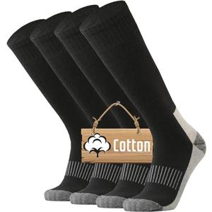 ONKE Knee High Socks Cushioned Moisture Wicking for Mens Over the Calf OTC Steel Toe Western Work Boot Thermal Hiking Hunting (13-15, Black(cotton/4 Pairs))