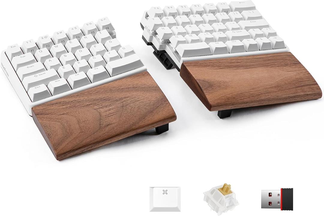 Wireless Ergonomic Split Mechanical Keyboard with Wrist Rest- Tactile, RGB, Foam, Hot-Swappable, Compact 60% Layout, Palm Rest, Programmable for Mac & Windows, PBT Keycaps (RGB+Foam+Palm Rest)