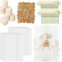 Fuyoooo 30 Set Wedding Invitations Wraps Set Pre Folded Vellum Jackets for 5 x 7 Invitations Self Adhesive Gold Wax Seal Stickers Dried Baby's Breath Flowers Chiffon Silk Ribbon for Craft DIY