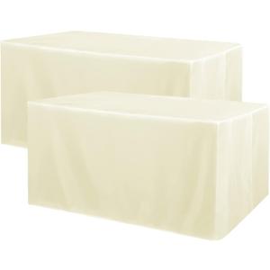 Obstal 2 Pack Table Clothes for 8 Foot Rectangle Tables - Water Resistant Washable Fabric Polyester Rectangle Table Cover Protector for Wedding, Banquet and Trade Shows, 96L x 30W Inches, Cream