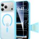 3 in 1 Magnetic Shockproof for iPhone 17 Pro Max Case, [Fit for MagSafe] [TOP Military Protection] 1X Screen Protector+1X Wrist Strap, Camera Control Cover for iPhone 17 ProMax Translucent Sky Blue