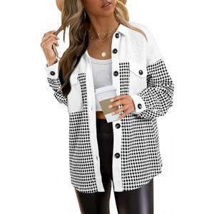 SHEWIN Shackets for Women 2025 Casual Long Sleeve Tops Button Down Plaid Fall Jackets (Medium, A1-white)