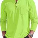 MAGCOMSEN Men's Long Sleeve Henley Shirts Cotton Pocket Lightweight Tees (Green, S)