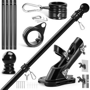Anovo Flag Pole Kit- Upgraded Holder, Stainless Steel 5 FT Flag Poles with1 Inch Metal 360 Rotating Flag Pole Rings Two-Position Flag Pole Bracket Mounting for Outside House Porch (5 FT-Black)