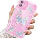 2 x Compatible for iPhone 12 Case, Pretty Butterfly Print Three-Dimensional Wave Clear Case for Girls Women, Soft Full Package Anti-Fall Cover for iPhone 12, Water Blue Butterfly