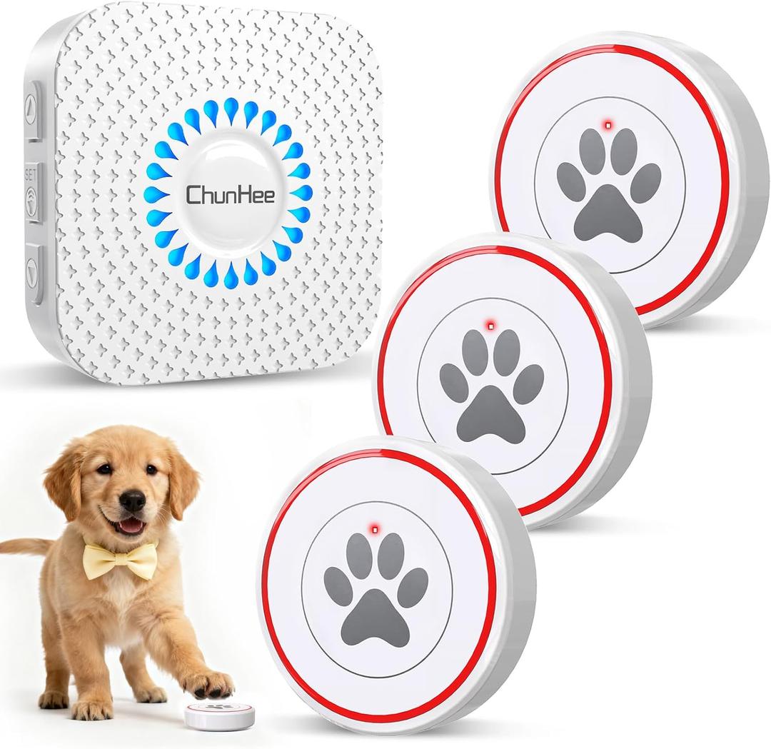 ChunHee Dog Door Bell for Potty Training Wireless Doggie Doorbell to Go Outside, 1.6in Touch Surface, Easy for Puppy & Adult Dogs, IP55 Waterproof, 500FT Range, 55 Ringtones, Adjustable Volume