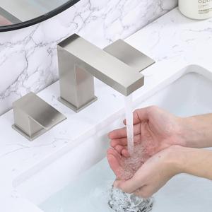 Bathroom Faucet 3 Hole, 8 Inch Widespread Bathroom Sink Faucets, 2 Handle Bathroom Faucets for Sink, Modern Rv Lavatory Vanity Faucet with Pop Up Drain and Supply Hoses, Brushed Nickel