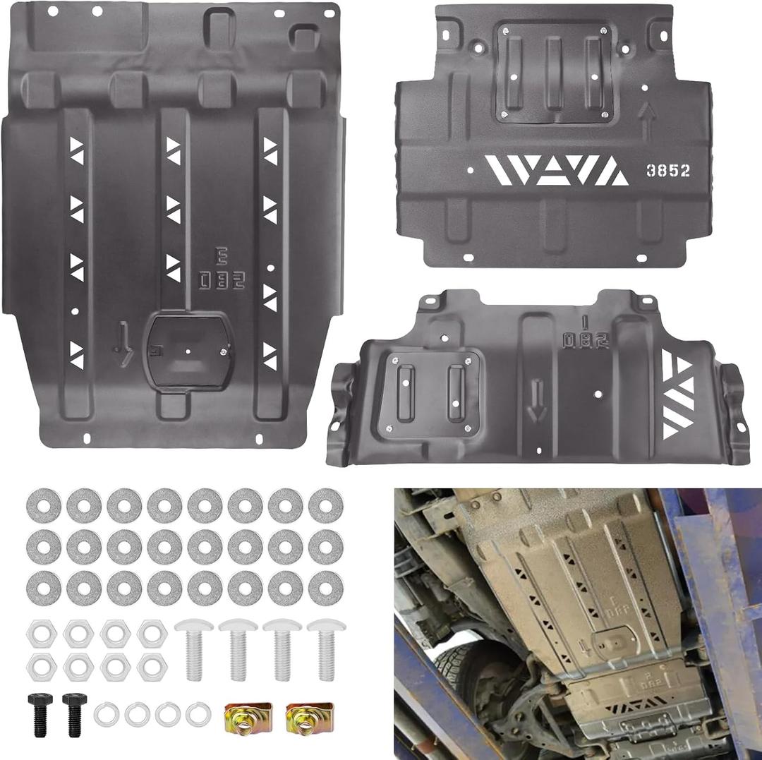 Full Skid Plate Package with Front Transmission Skid Plate Compatible with 2015-2022 Ford F150 Steel Version Splash Guard Shield Kit Not fit PowerBoost