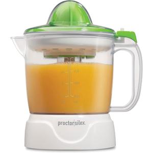 Proctor Silex Electric Citrus Juicer Machine, 34 oz., for Orange, Lemon, Grapefruit Juice, White & Green (66337)