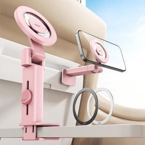 ESR for MagSafe Airplane Phone Holder, Airplane Travel Essentials, Portable Travel Phone Holder, Magnetic Plane Phone Mount for iPhone 17 16 16e 15 14 13 12, Samsung, Android, Google, Pink