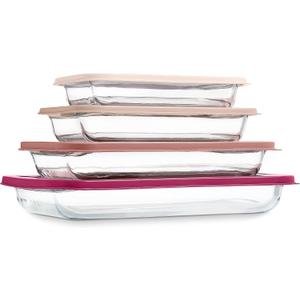 COOK WITH COLOR 8-Piece Deep Glass Baking Dish Set with Plastic Lids  Casserole and Food Storage Containers for Lasagna, Leftovers  Freezer-to-Oven, Microwave & Dishwasher Safe, Rose