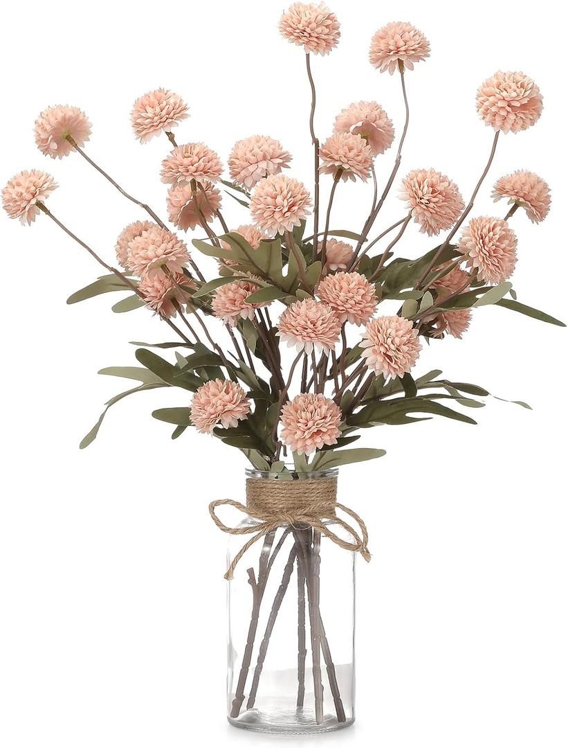 6PCS Mums Artificial Flowers with Vase - Small Silk Fake Flowers Suitable for Vase Bedroom Dining Room Living Rooms Decor Home Table Decor