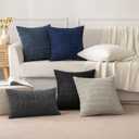 MIULEE Pack of 2 Corduroy Decorative Throw Pillow Covers 18x18 Inch Soft Boho Striped Pillow Covers Modern Farmhouse Home Decor for Summer Coastal Sofa Living Room Couch Bed Dark Blue