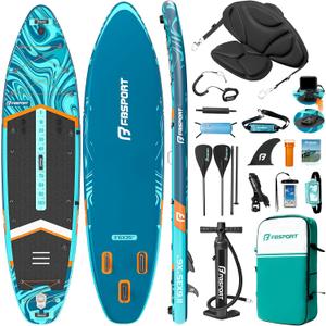 FBSPORT 11'6" Premium Stand Up Paddle Board, Yoga Board with SUP Accessories & Carry Bag | Wide Stance, Surf Control, Non-Slip Deck, Leash, Paddle and Pump for Youth & Adult(Blue Orange)