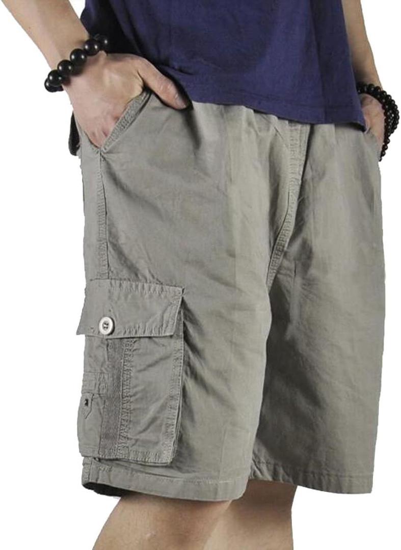 Mens Cotton Loose Drawstring Cargo Short with Full Elastic Waist (36)