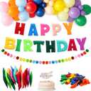 Happy Birthday Decorations Set - Pre-Strung 3D Felt Happy Birthday Banner and Garland with 50 Balloons & Cake Topper, Reusable Banners for Party Decor, Kids Room Decor, Photo Prop