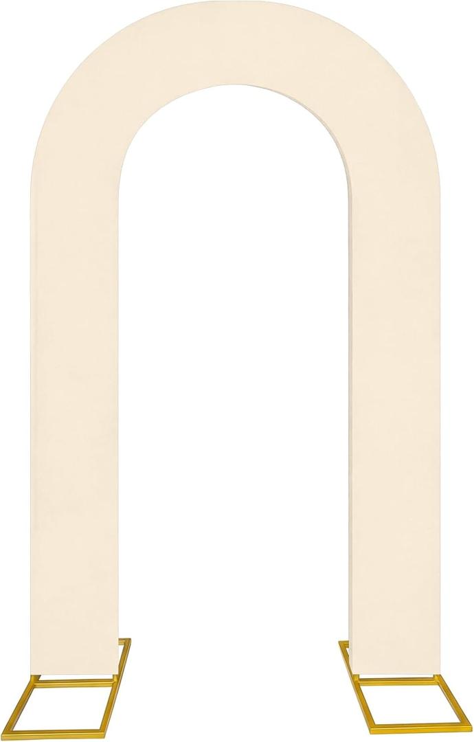 Hahafelt 8 feet Open Arch Backdrop Cover Beige Spandex Fitted Round Top Wedding Arches U-Shaped Fabric Arch Covers for Outdoor or Indoor Party Reception Home Photography Decorations