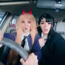 LABEAUTÉ Orange Cosplay -Power Wig + Horns for Girls Women Anime Long Straight Halloween Party Hair Wig with Cap