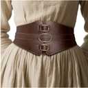 L'VOW Women's Viking Leather Corset Belt - Renaissance Cinch Belt for Halloween Medieval Daily Wear (Brown, XXL)