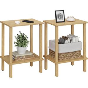 TUTOTAK End Table, Set of 2, Side Table, Nightstand, 2-Tier Storage Shelf, Sofa Table for Small Space, Living Room, Bed Room, Natural TB01BN035