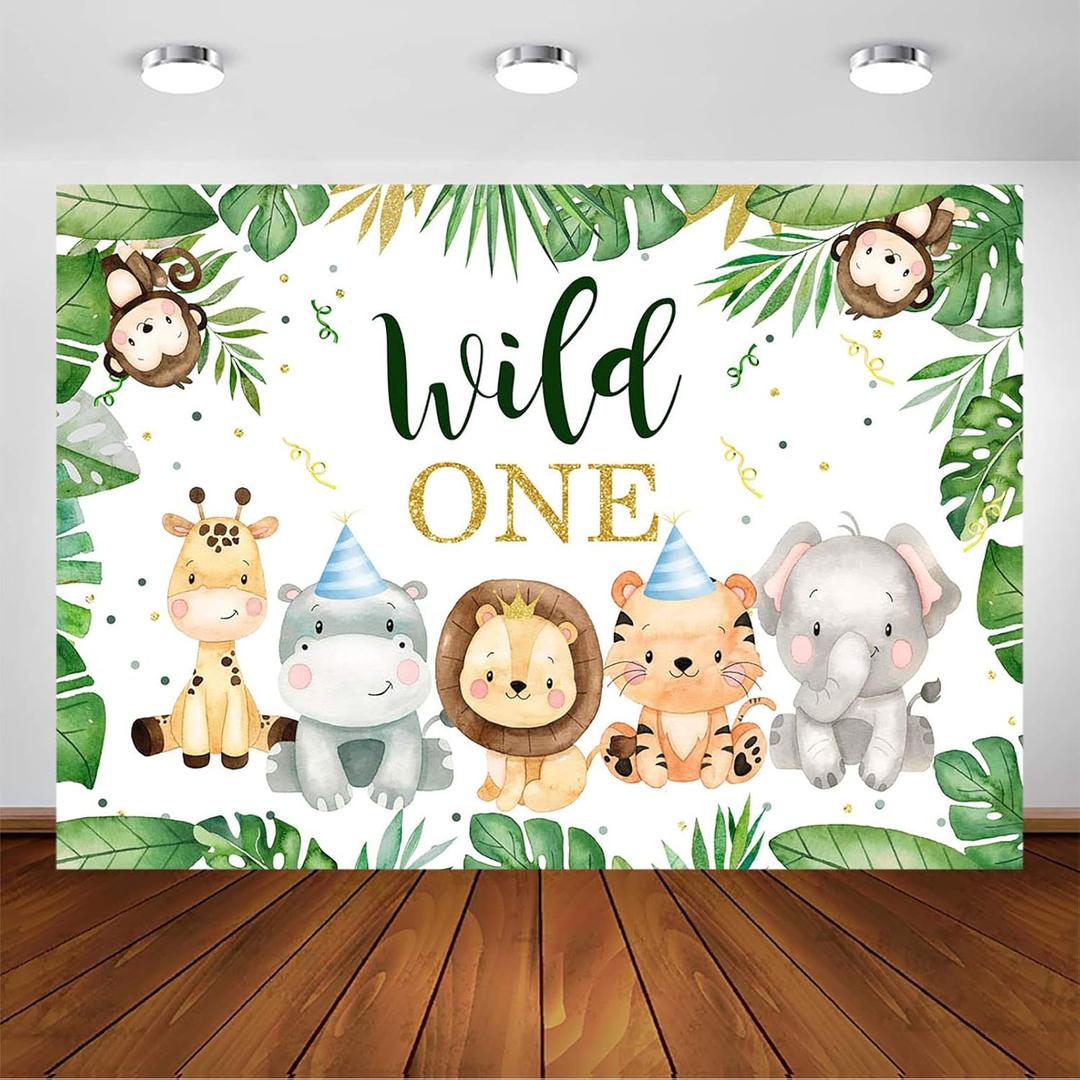Avezano Wild One Safari 1st Birthday Backdrop for Boys Party Decorations Photography Background Cute Jungle Safari Animals 1st Birthday Party Banner Photoshoot (7x5ft)