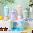 12 Pack 15oz Plastic Snowglobe Tumbler and Star Sunglasses Colorful Double Wall Plastic Cup with Straw Reusable Summer Cold Drink Travel Cup for Office Pool Party Gifts