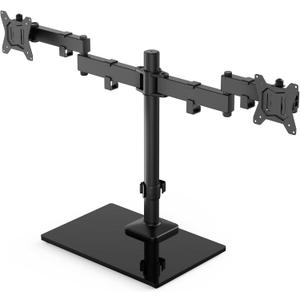 HUANUO Freestanding Dual Monitor Stand, 32 Inch Dual Monitor Mount for 2 Screens, Holds up to 19.8 lbs per Arm, Gaming Monitor Arm Riser with Tempered-Glass Base, Tilt, Swivel, Rotation, Black