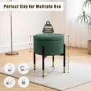 Round Ottoman with Storage, Soft Velvet Vanity Stool, Ottoman Coffee Table with Metal Legs, Foot Stool for Living Room Bedroom, Green, 13.8"D x 13.8"W x 17.8"H