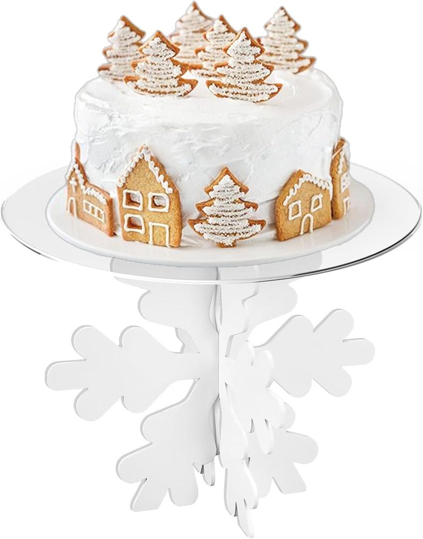 Whaline 15.7 in Christmas Snowflake Cake Stand White Winter Snowflake Acrylic Dessert Display Holder Tray for Xmas Holiday Birthday Party Decoration