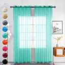 youleyar Solid Sheer Rod Pocket Curtain Voile Draperies 2 Panels White Beige Black Grey Coffee 52 Inch Width 84 Inch Long 1 Pair for Kitchen Bedroom Children Living Room Yard (Turquoise,52W84L)
