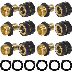 Hourleey Garden Hose Quick Connector, 3/4 Inch Male and Female Garden Hose Fitting Quick Connector, 6 Set