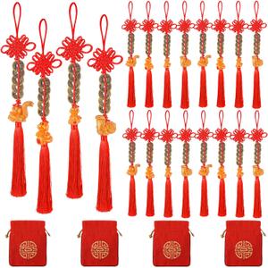 24 Pcs Chinese New Year Snake 2025 Lunar New Year Decorations fengshui Coins Red Tassel Ornaments with Wealth Success Good Luck Hanging Decorations for Gifts Home Car Decor